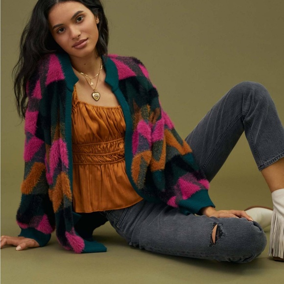 NWT Anthropologie Chevron Eyelash Cardigan Sweater One Size - Picture 2 of 10